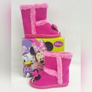 Disney Minnie Mouse Boots Pink Plush Baby Girls Size 1, 2